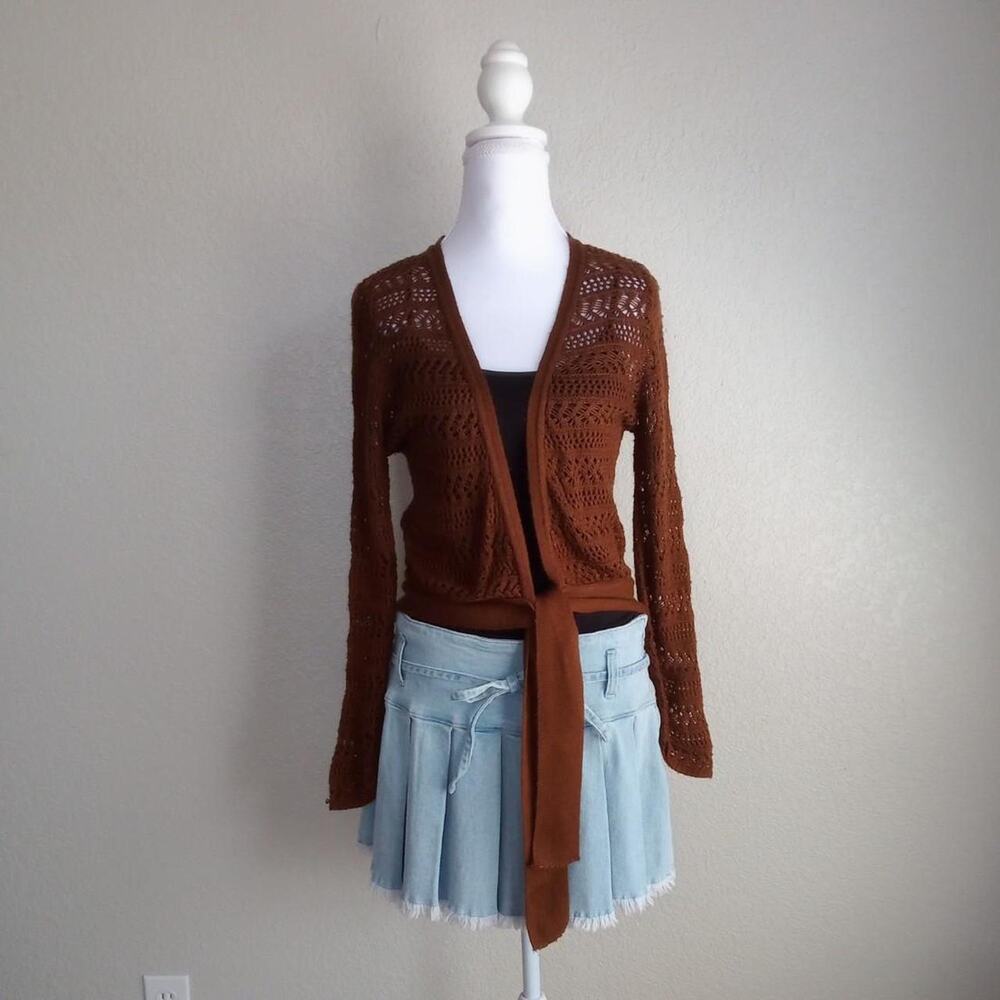 Y2k A. Byer Crochet Tie Front Cardigan  Size M Asymmetric Sleeve